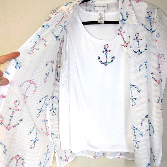 Alfred Dunner 100% Cotton Button Down with Attatched Tank Size Small - Picture 3 of 14